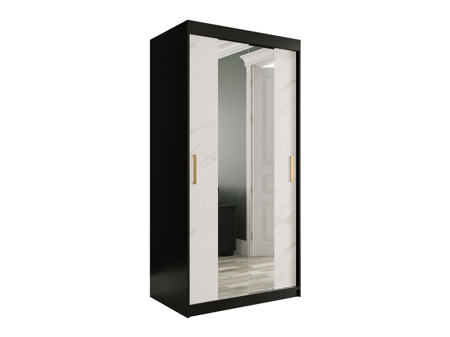 Ormar Hartford 252 (Mat crna + Bijeli mramor)