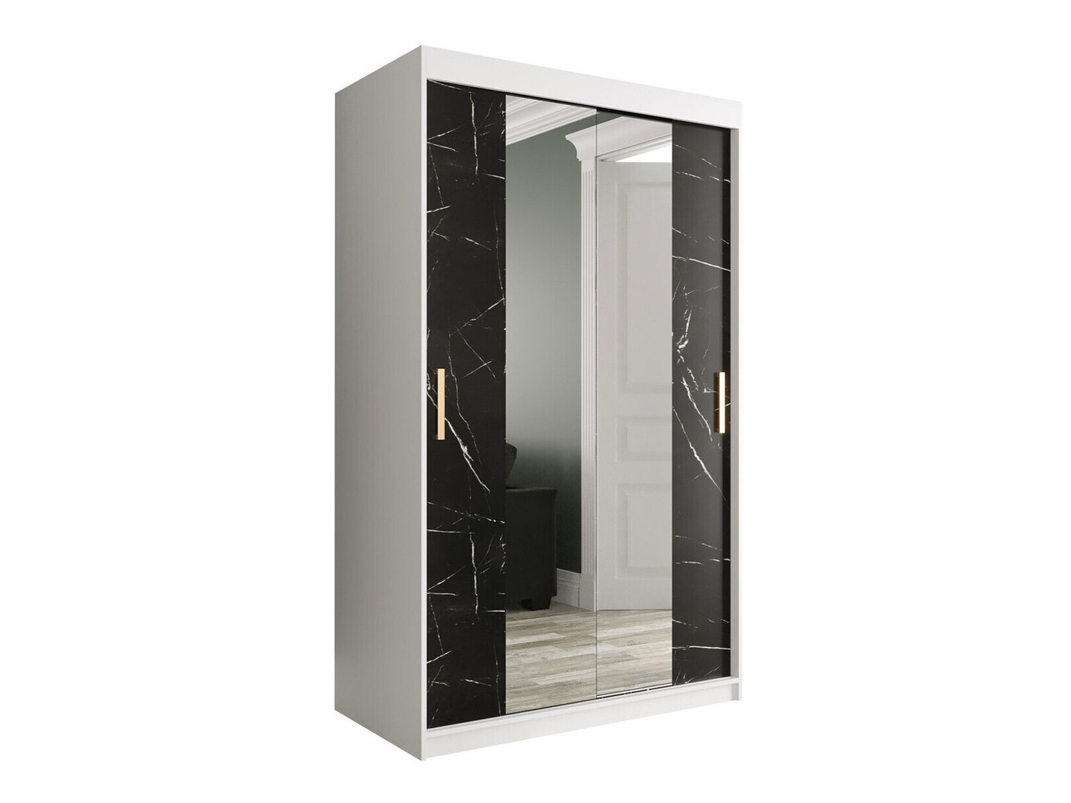 Ormar Hartford 253 (Mat bijela + Crni mramor)