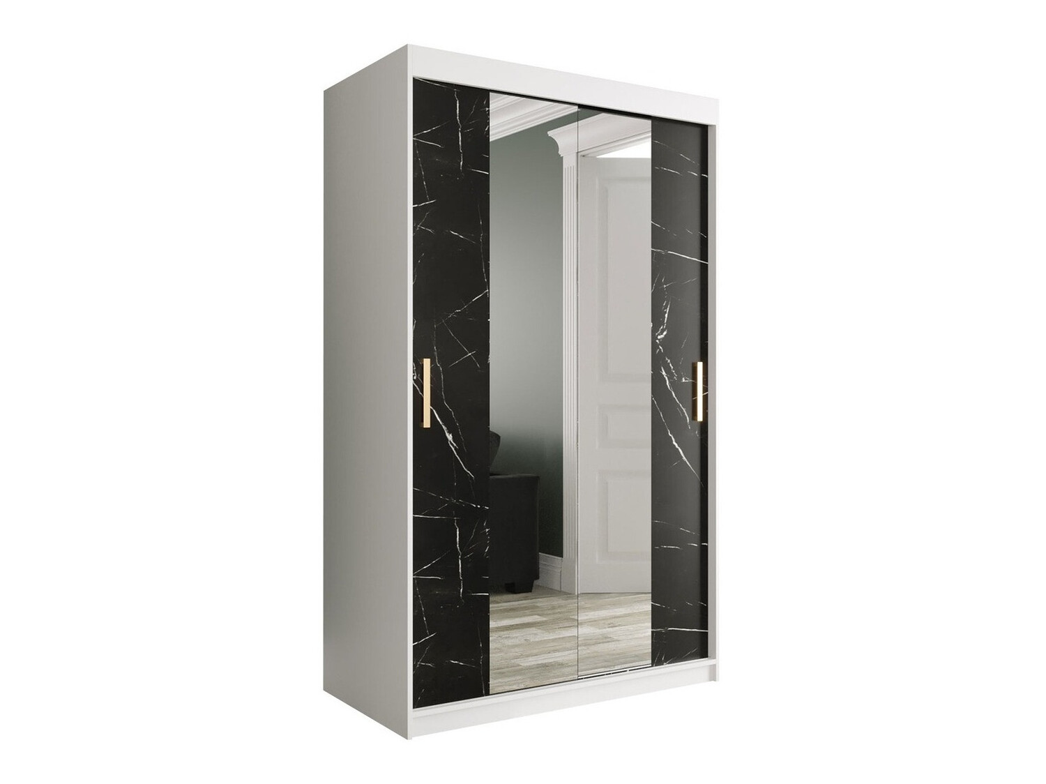 Ormar Hartford 253 (Mat bijela + Crni mramor)