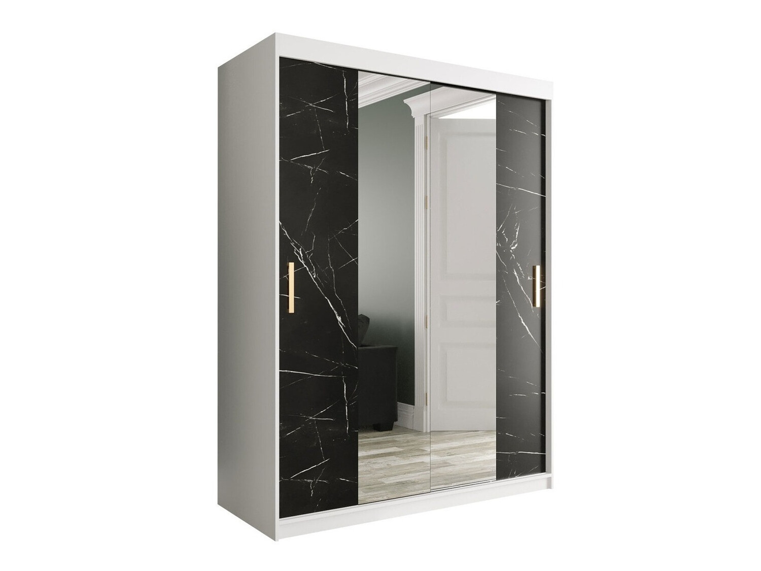 Ormar Hartford 254 (Mat bijela + Crni mramor)