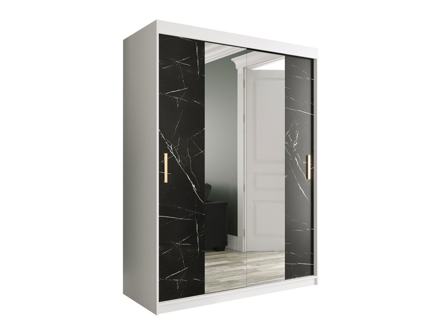 Ormar Hartford 254 (Mat bijela + Crni mramor)