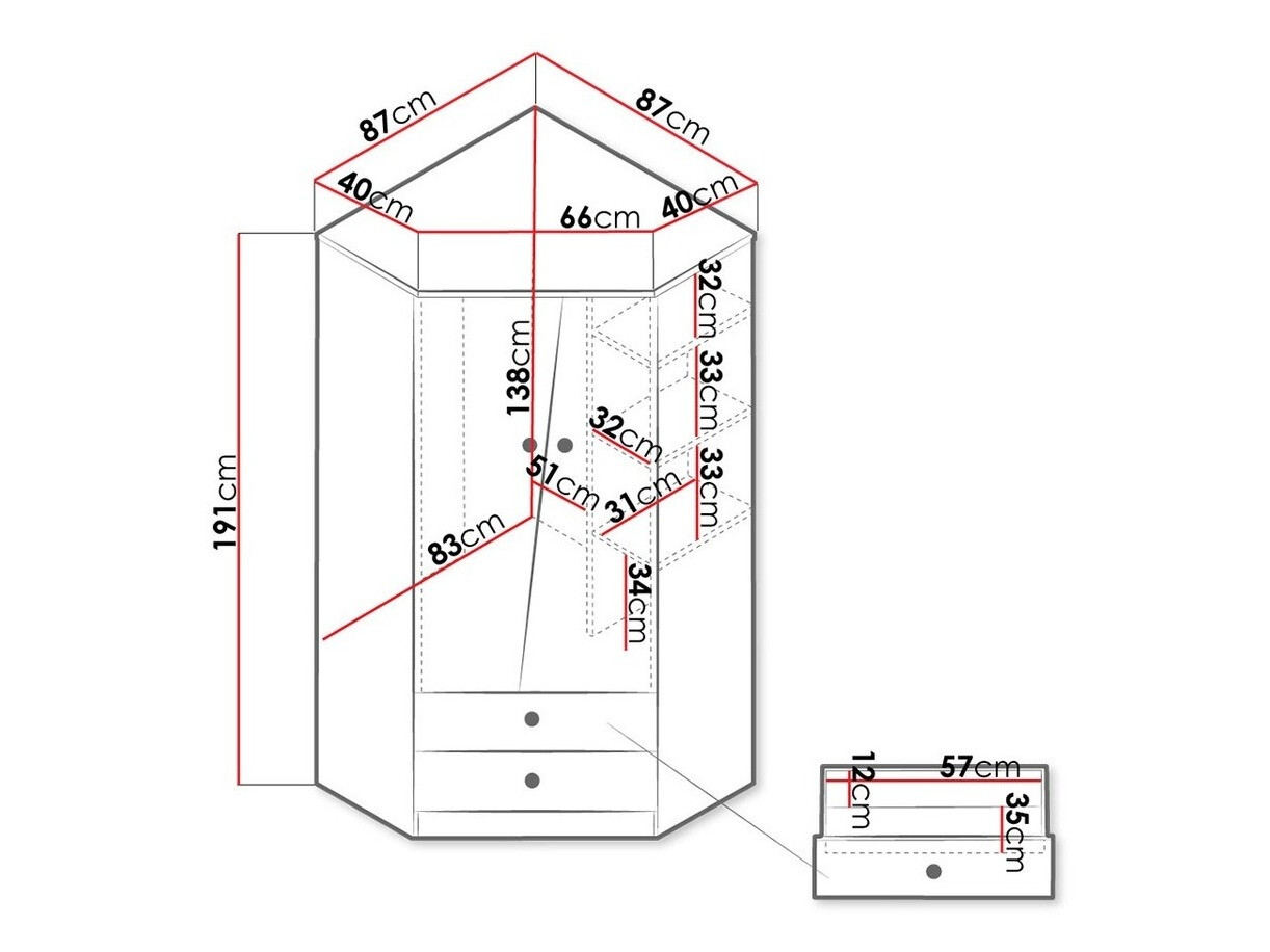 Kutni ormar Almira 101 (Hrast Artisan + Bijela)