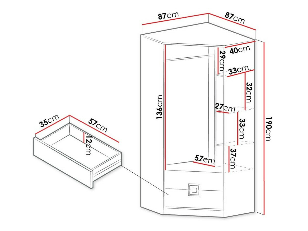 Kutni ormar Tolfere 102 (Svijetli hrast + Bijela)