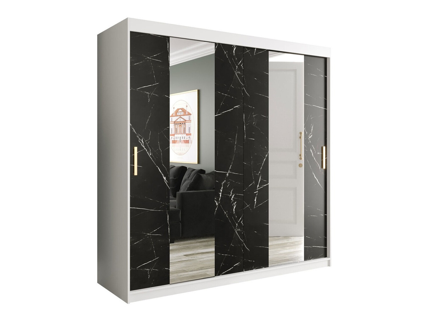 Ormar Hartford 244 (Mat bijela + Crni mramor)