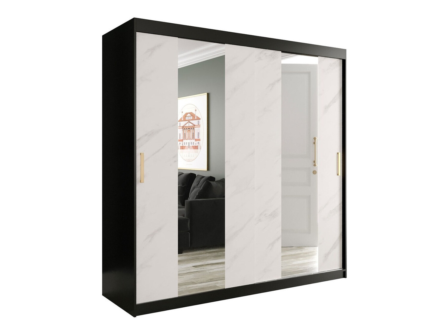 Ormar Hartford 244 (Mat crna + Bijeli mramor)