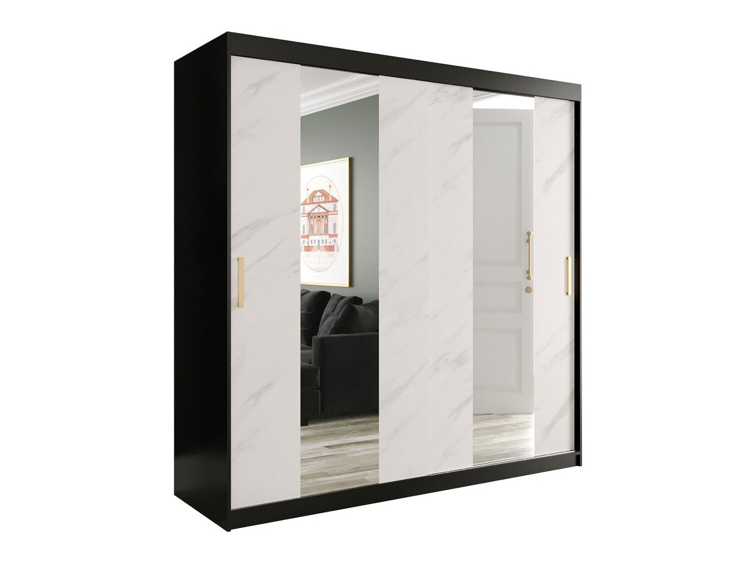 Ormar Hartford 244 (Mat crna + Bijeli mramor)