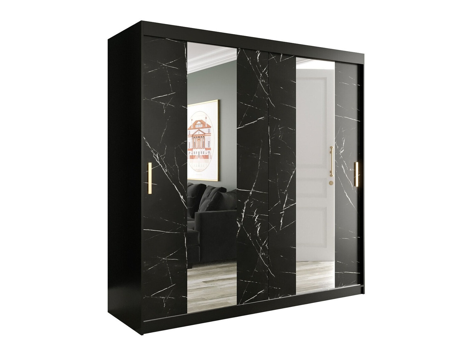 Ormar Hartford 244 (Mat crna + Crni mramor)