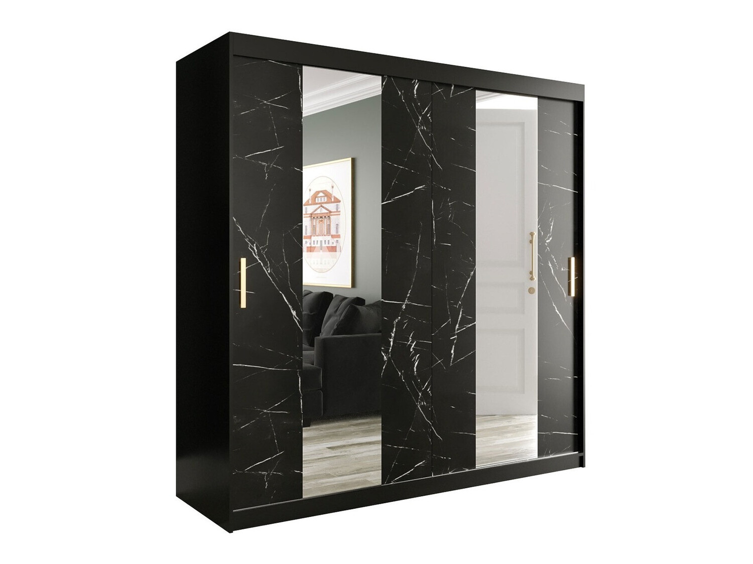 Ormar Hartford 244 (Mat crna + Crni mramor)