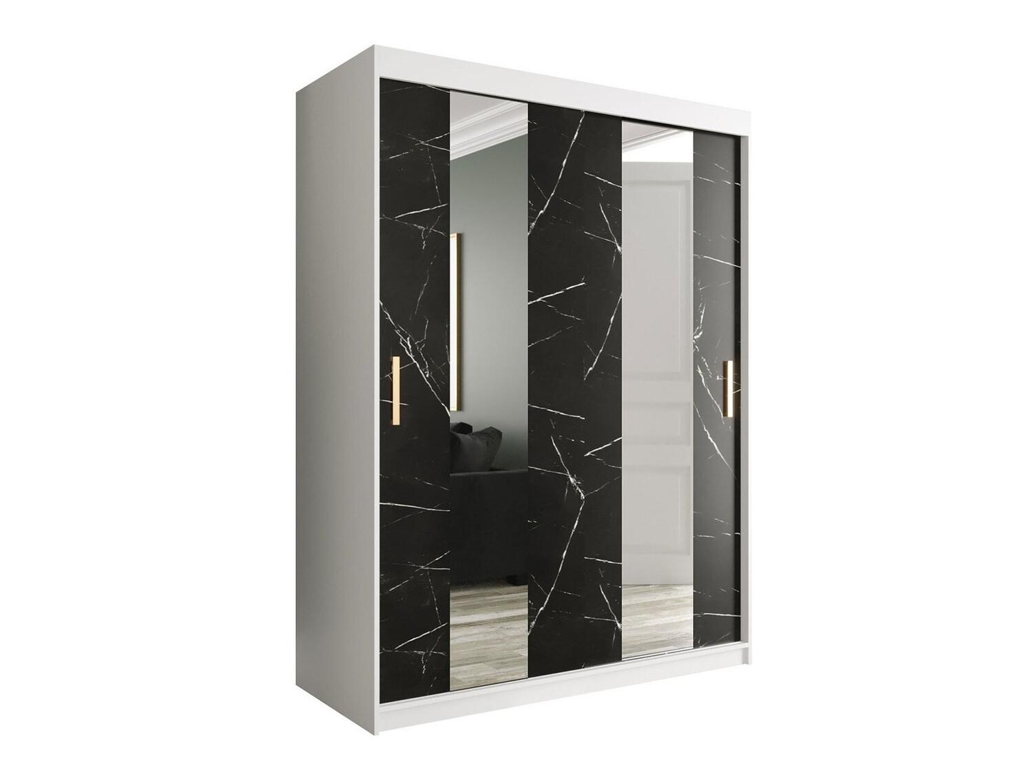 Ormar Hartford 242 (Mat bijela + Crni mramor)