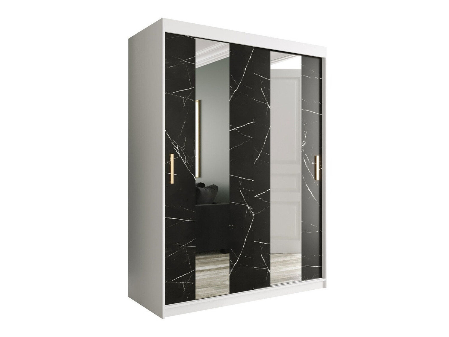 Ormar Hartford 242 (Mat bijela + Crni mramor)