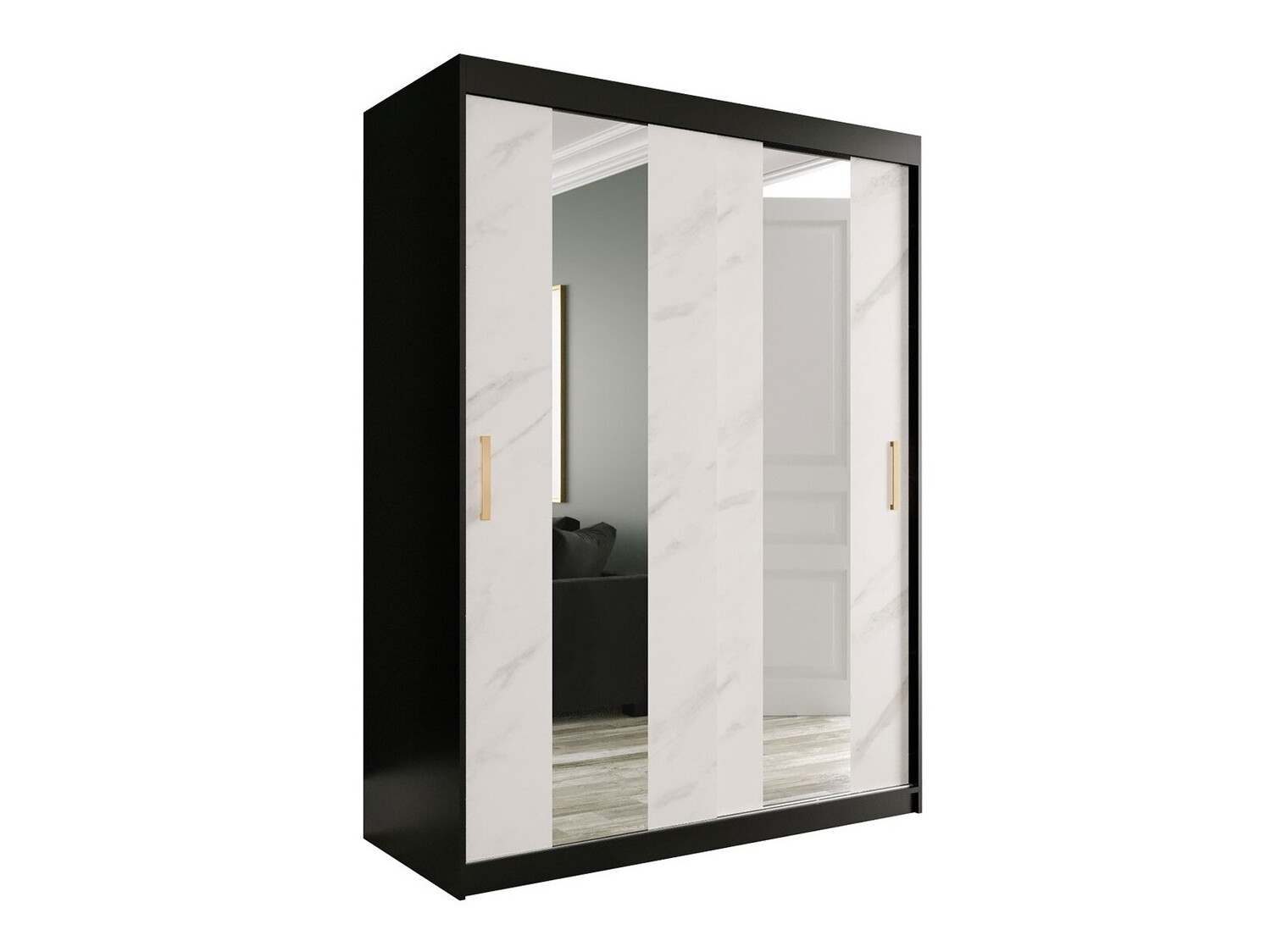 Ormar Hartford 242 (Mat crna + Bijeli mramor)