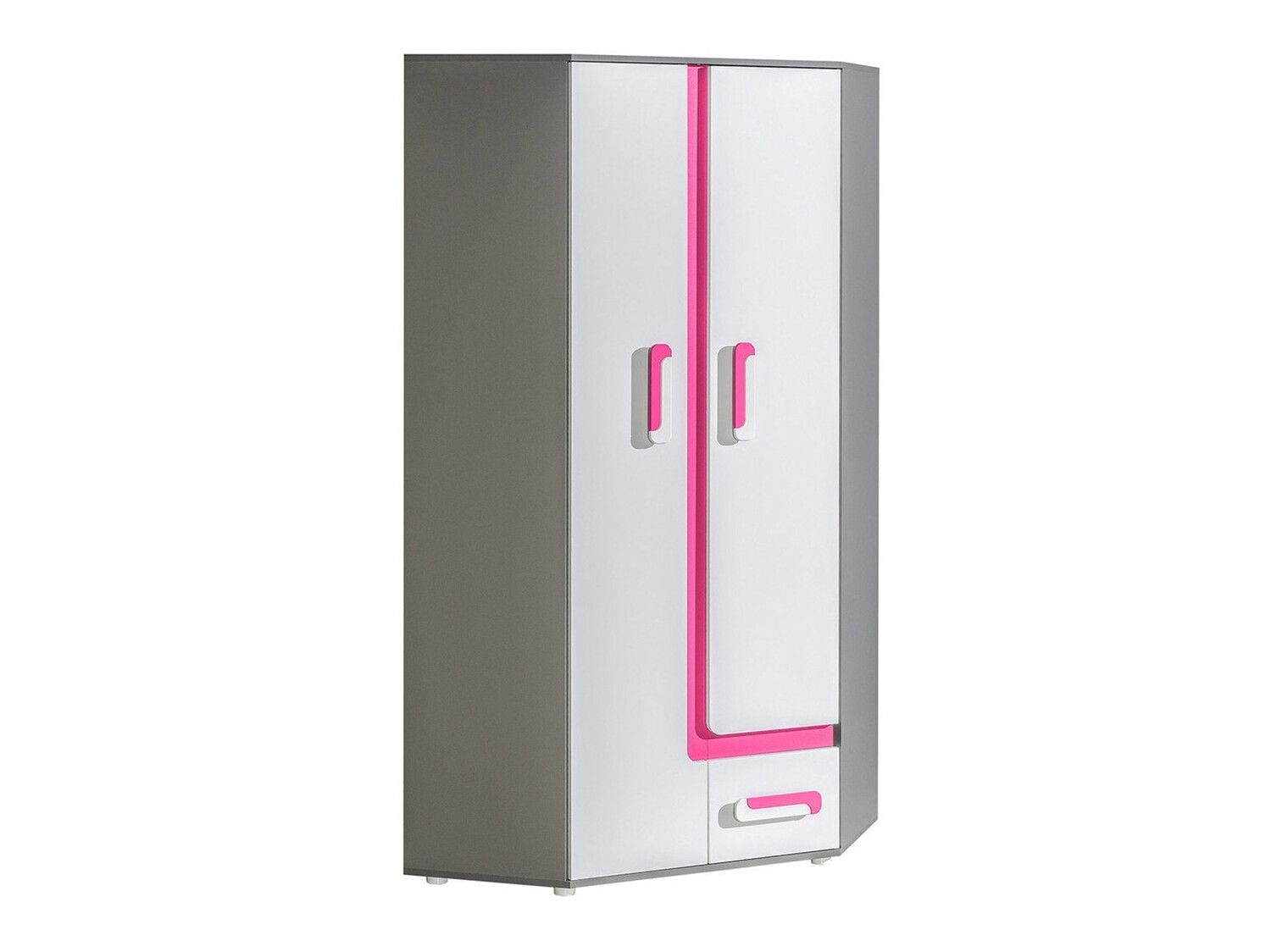 Kutni ormar Levtala 102 (Antracit + Bijela + Ružičasta)