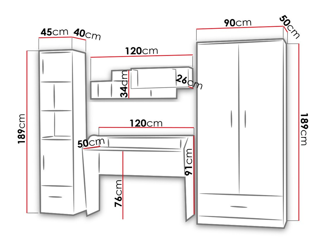 Set za dječju sobu Lorlare 100 (Bijela + Siva)