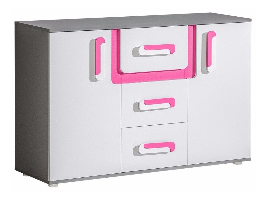 Komoda Levtala 107 (Antracit + Bijela + Ružičasta)