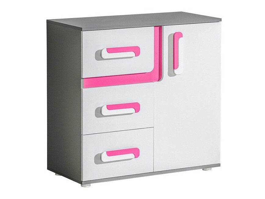 Komoda Levtala 108 (Antracit + Bijela + Ružičasta)