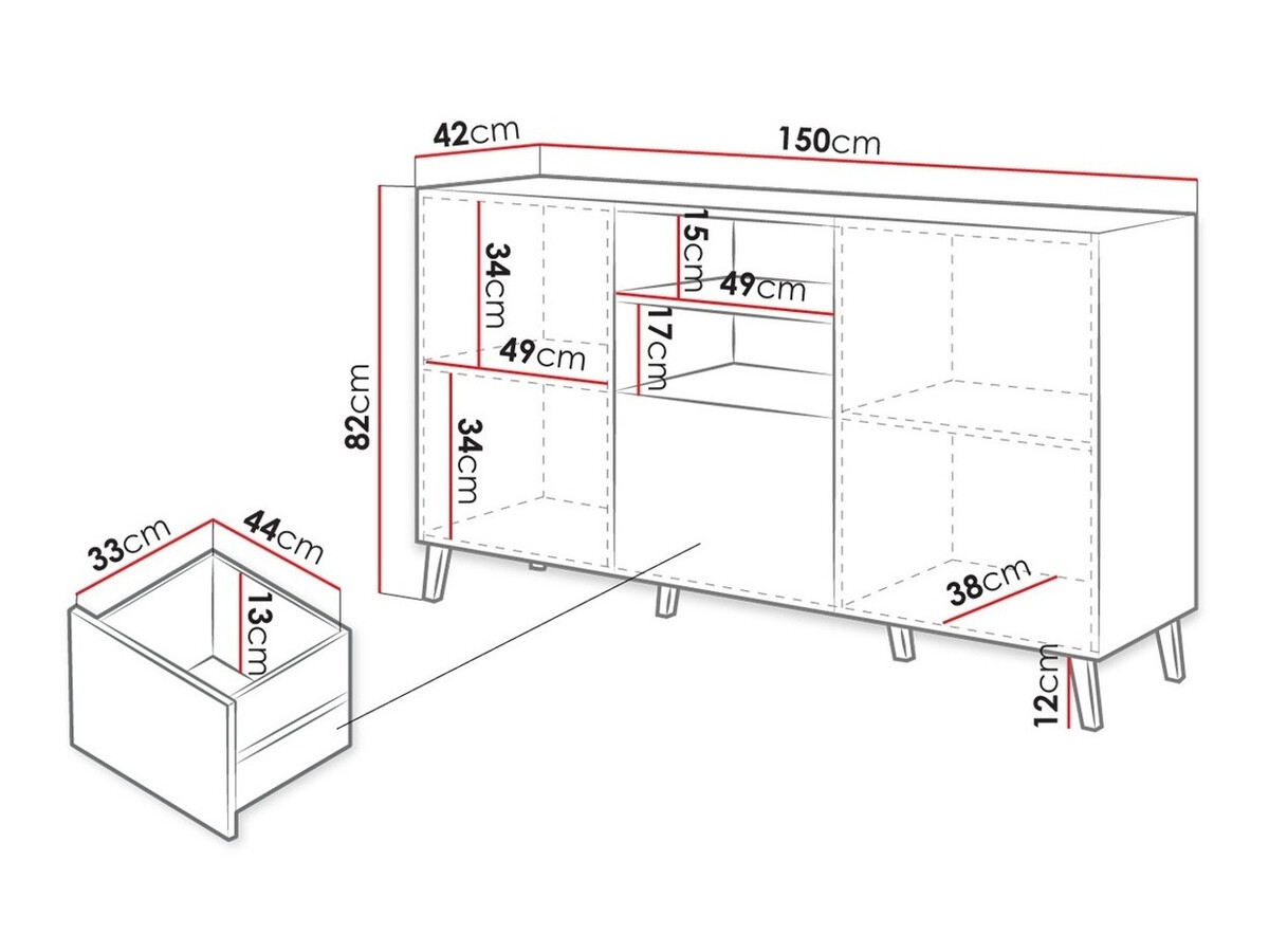 Komoda Charlotte 143 (Bijela + Sjajno bijela)