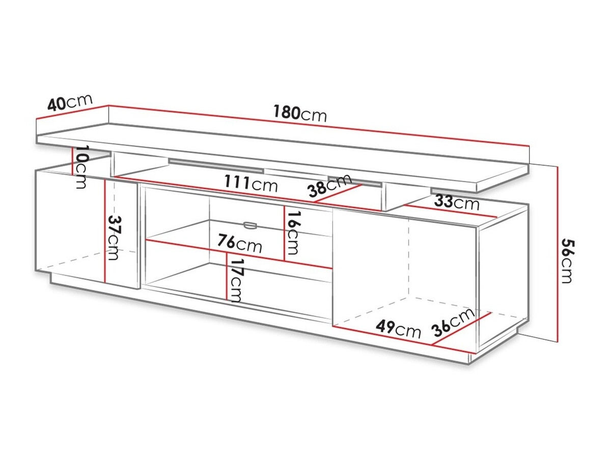 TV stol Charlotte 138 (Crna + Sjajno crna)