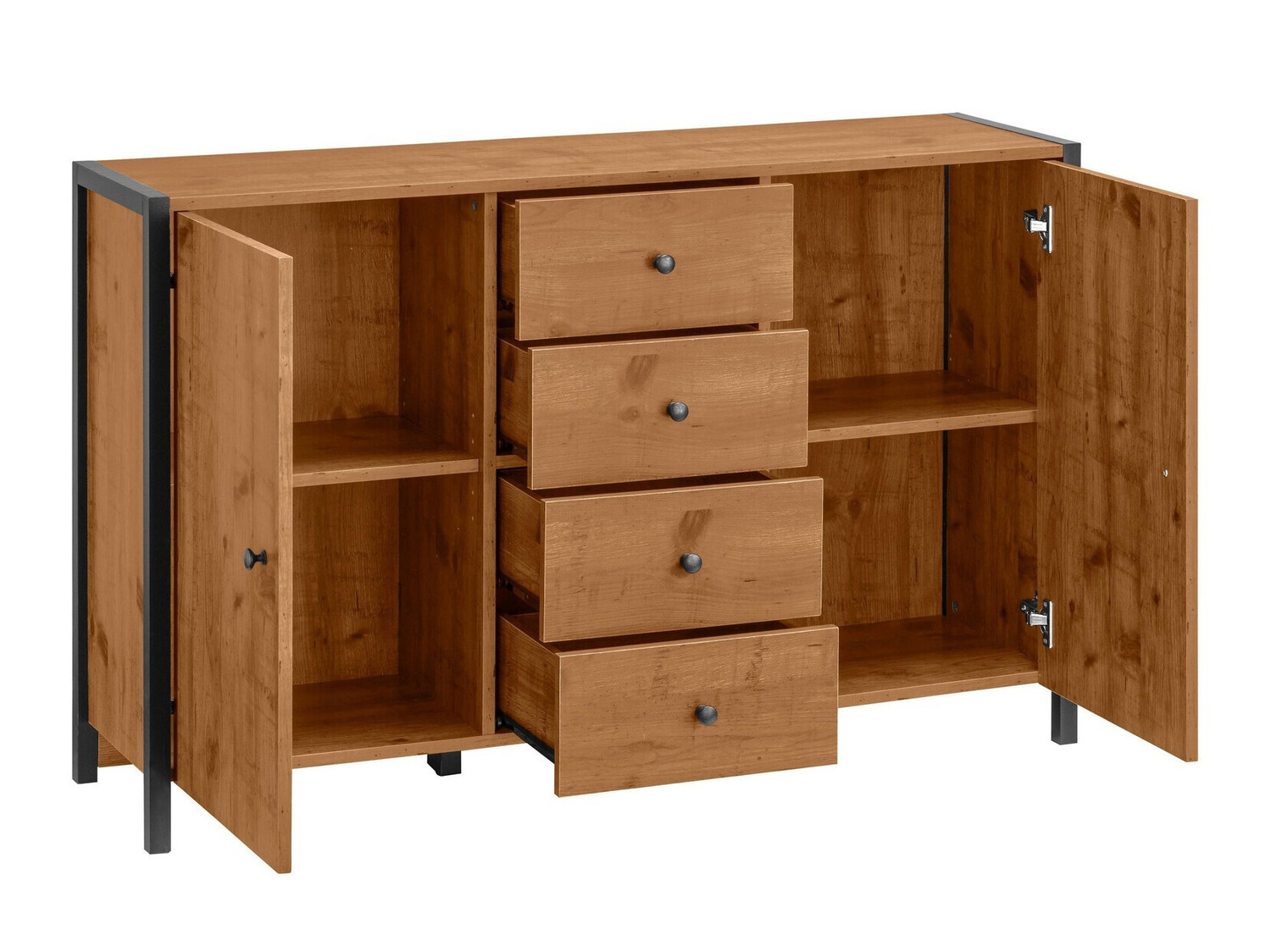 Komoda Larnovo 103 (Tamni hrast + Crna)