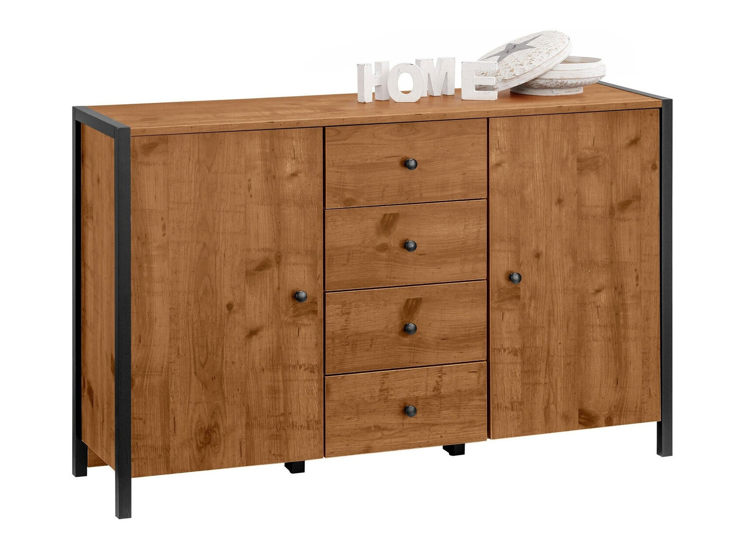 Komoda Larnovo 103 (Tamni hrast + Crna)