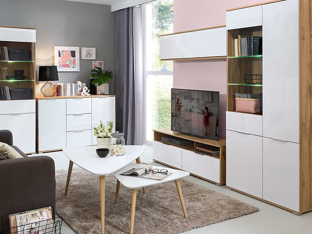 TV stol Tivetra 109 (Wotan hrast + Sjajno bijela)