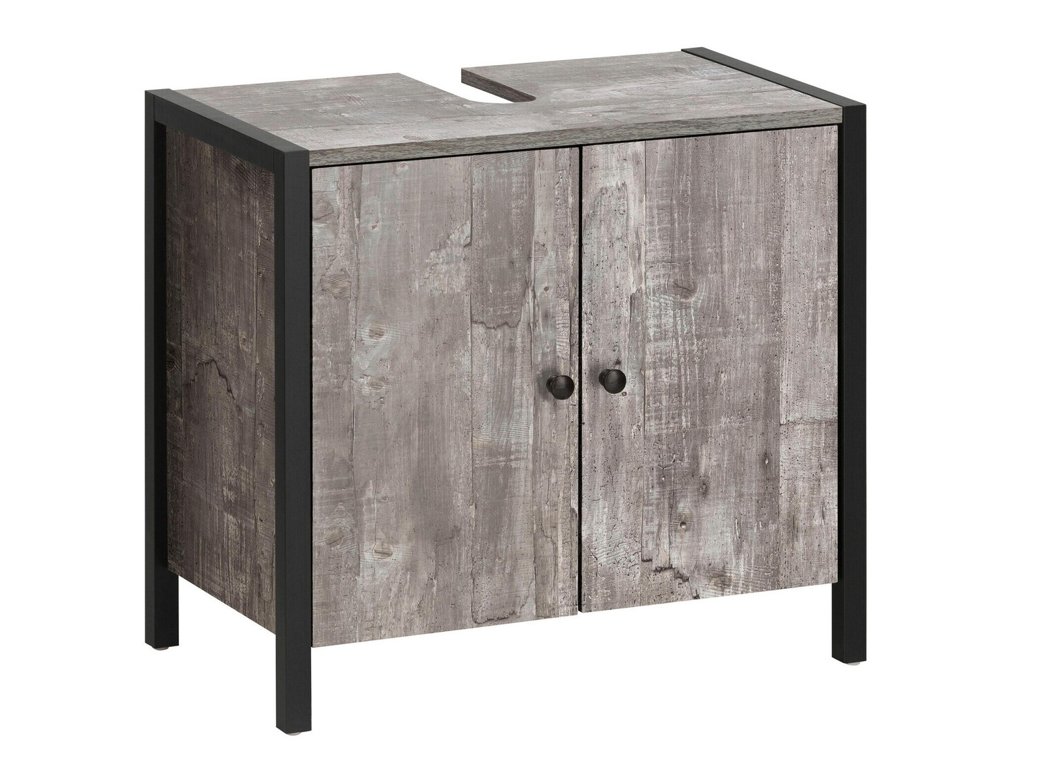 Samostojeći kupaonski ormarić za umivaonik Larnovo 113 (Sivi hrast + Crna)