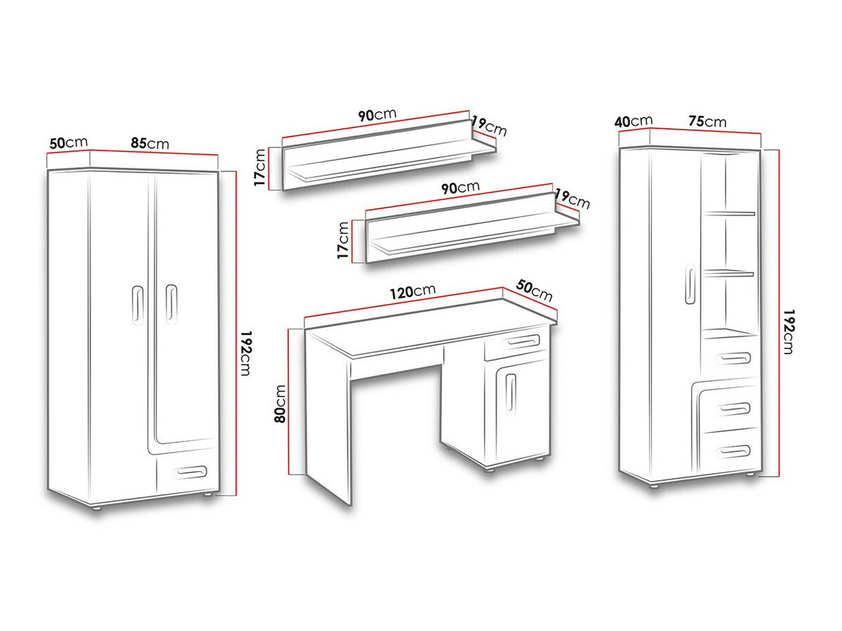 Set za dječju sobu Levtala 116 (Antracit + Bijela + Ružičasta)