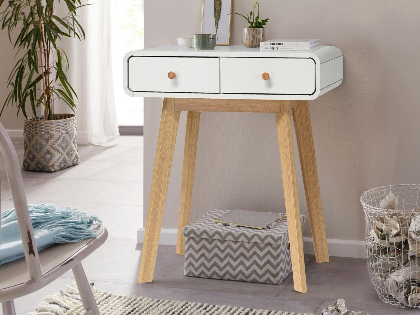 Konzolni stolić Elbtena 106 (Bijela + Hrast)