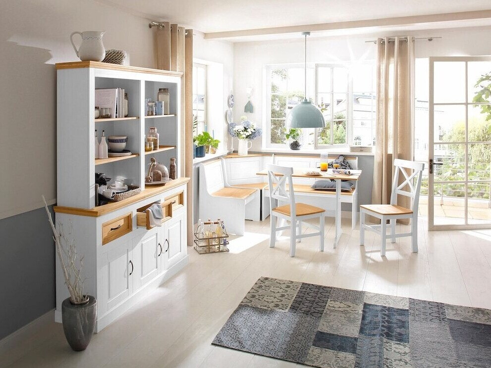 Kutni blagovaonski set Denton 204 (Bijela + Bor)