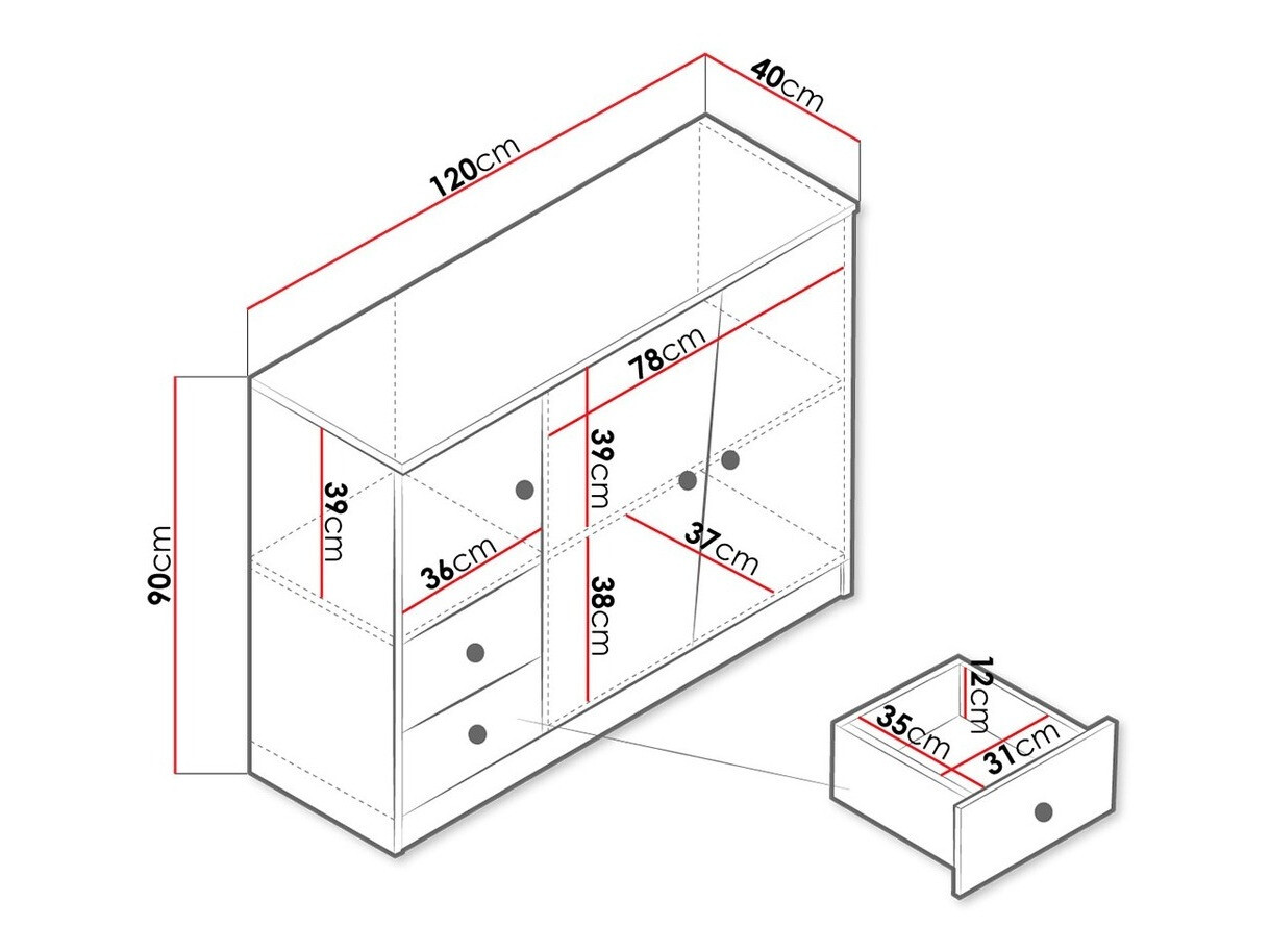 Komoda Almira 106 (Hrast Artisan + Bijela)