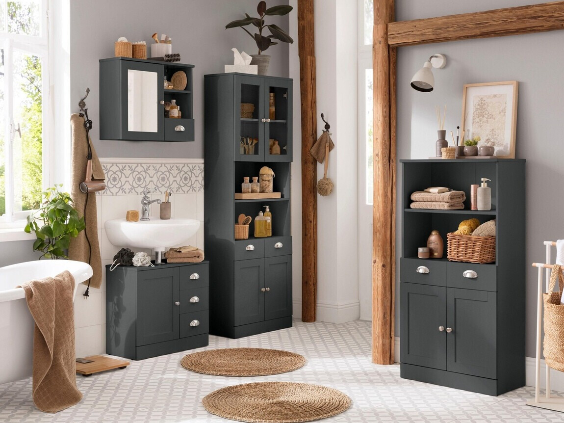 Kupaonski ormarić s ogledalom Elmvene 100 (Siva)