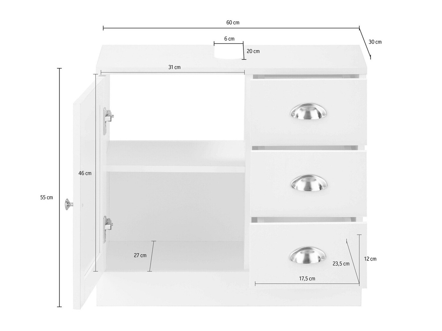 Samostojeći kupaonski ormarić za umivaonik Elmvene 105 (Bijela)
