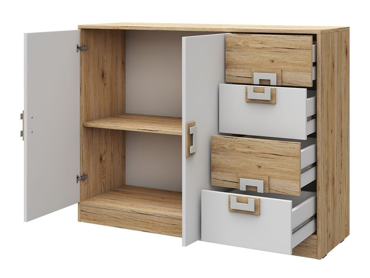 Komoda Balvire 100 (Svijetli hrast + Bijela + Siva)