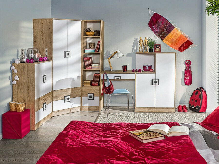 Kutni ormar Balvire 103 (Svijetli hrast + Bijela + Ružičasta)