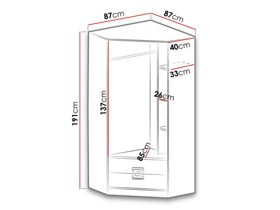 Kutni ormar Balvire 103 (Svijetli hrast + Bijela + Ružičasta)
