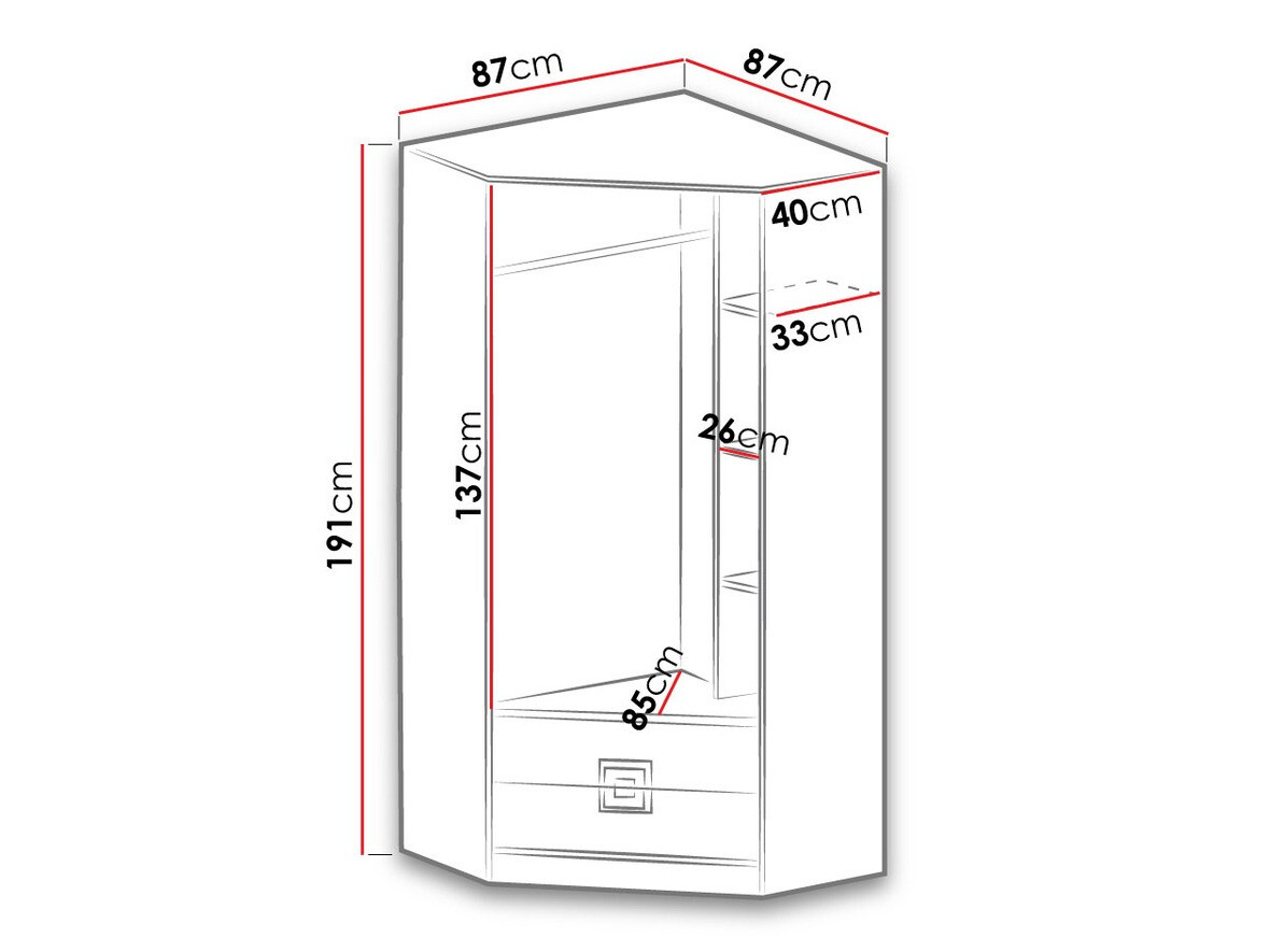 Kutni ormar Balvire 103 (Svijetli hrast + Bijela + Siva)