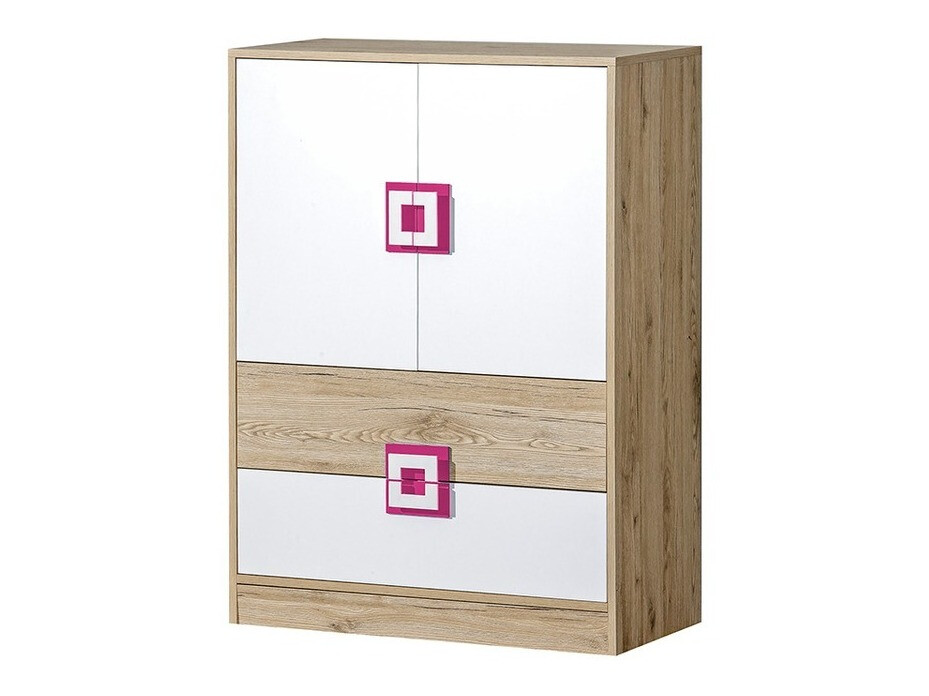 Komoda Balvire 109 (Svijetli hrast + Bijela + Ružičasta)