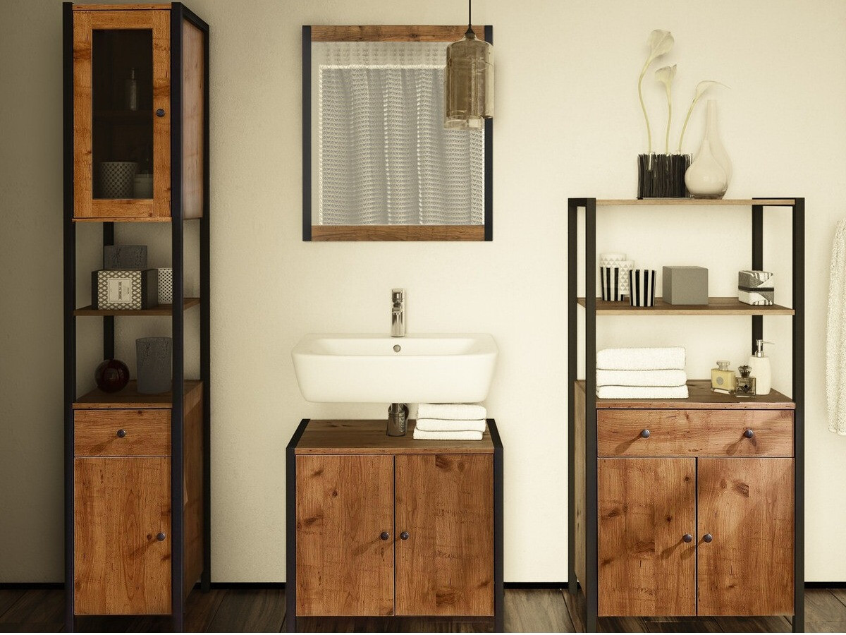 Ogledalo Larnovo 114 (Tamni hrast + Crna)