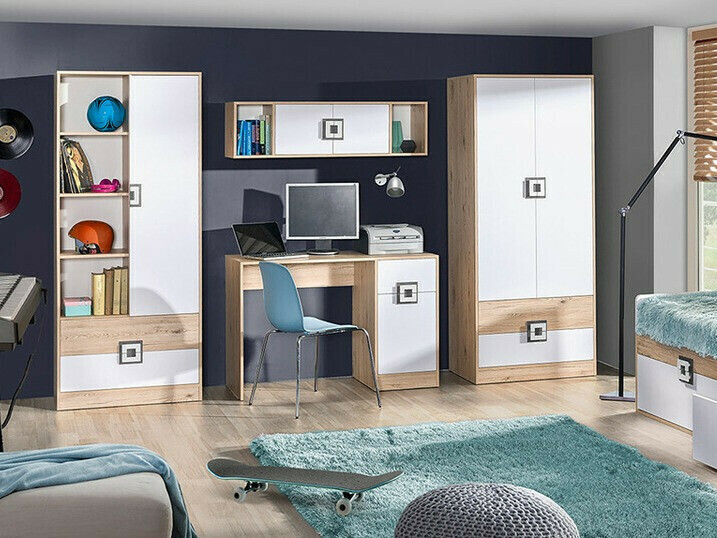 Polica Balvire 105 (Lagani hrast + Bijela + Ružičasta)