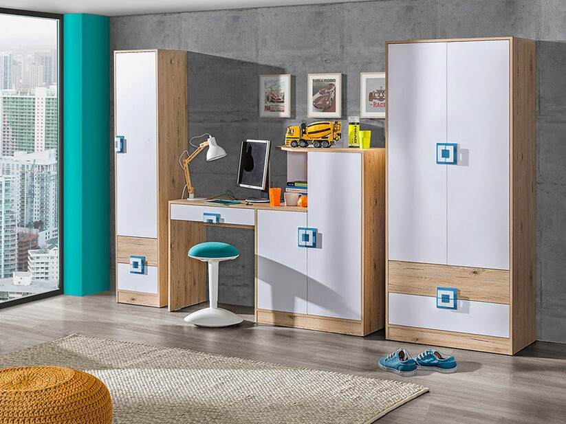 Polica Balvire 106 (Svijetli hrast + Bijela + Ružičasta)