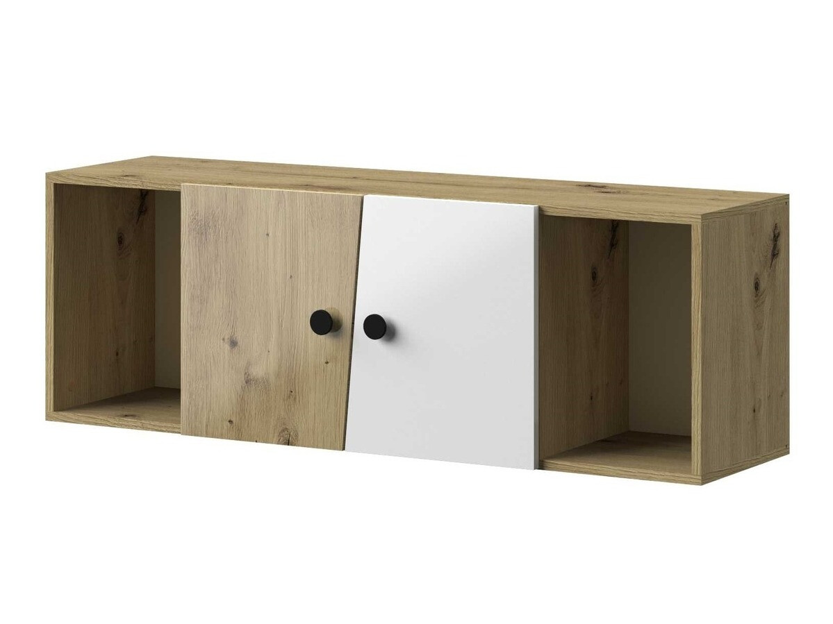 Zidni ormarić Mirelbu 111 (Hrast Artisan + Sjajno bijela + Crna)