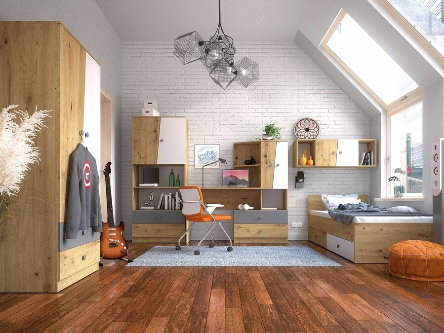 Zidni ormarić Mirelbu 111 (Hrast Artisan + Sjajno bijela)