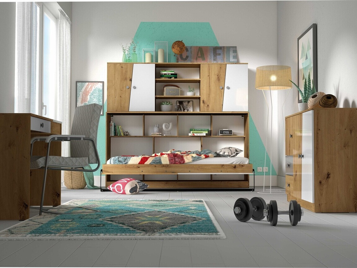 Zidni ormarić Mirelbu 115 (Hrast Artisan + Sjajno bijela)