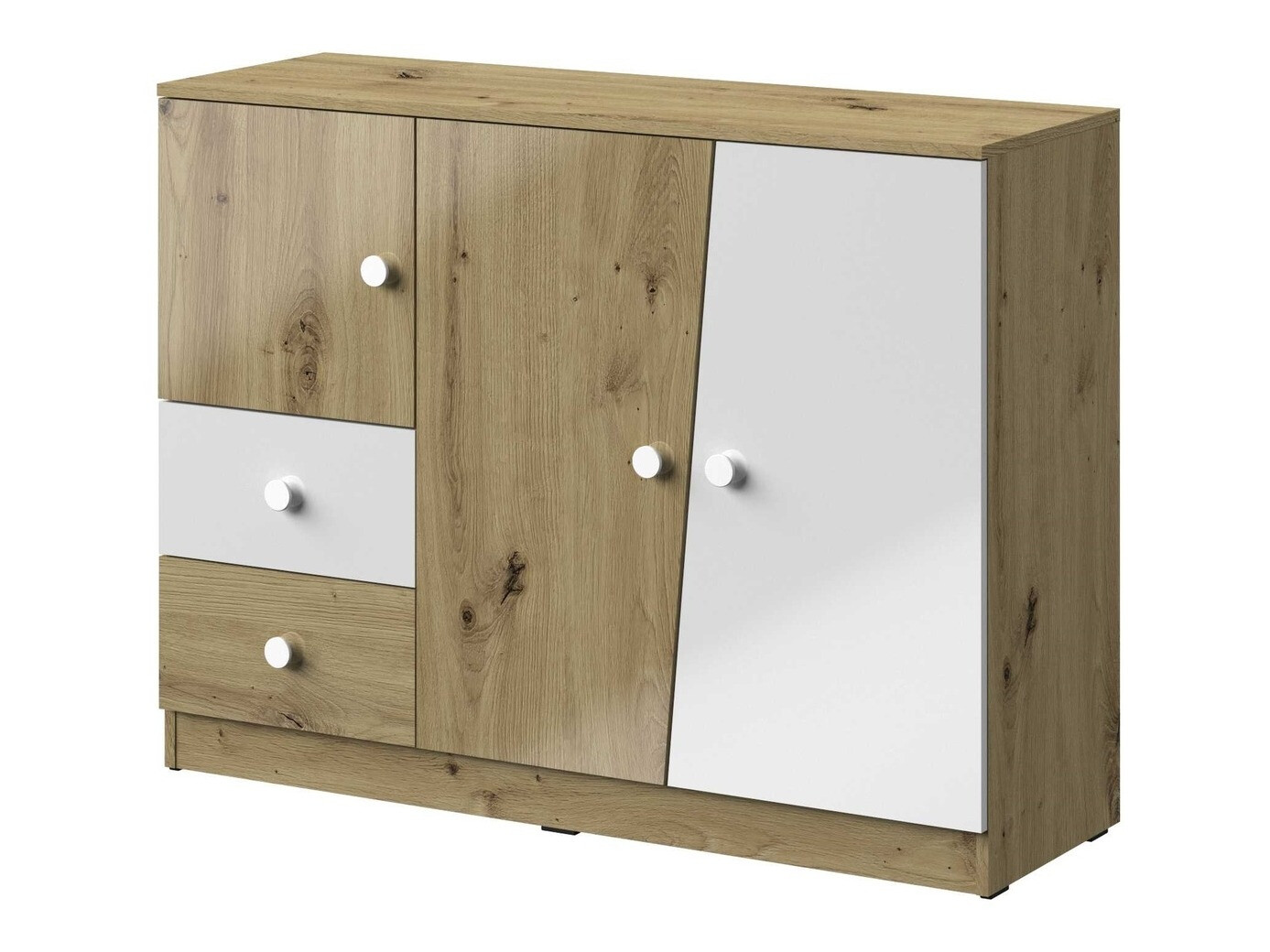 Komoda Mirelbu 106 (Hrast Artisan + Sjajno bijela)