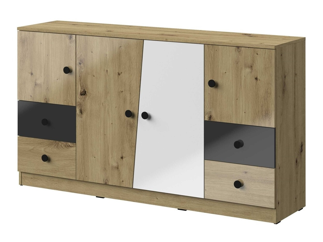 Komoda Mirelbu 105 (Artisan hrast + Sjajno bijela + Sjajno crna)