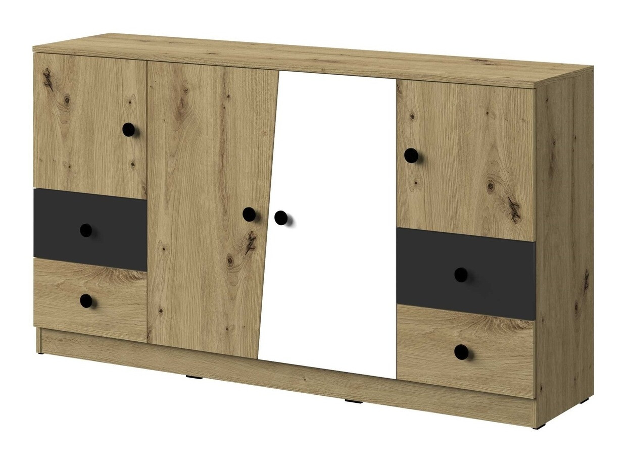 Komoda Mirelbu 105 (Hrast Artisan + Bijela + Crna)