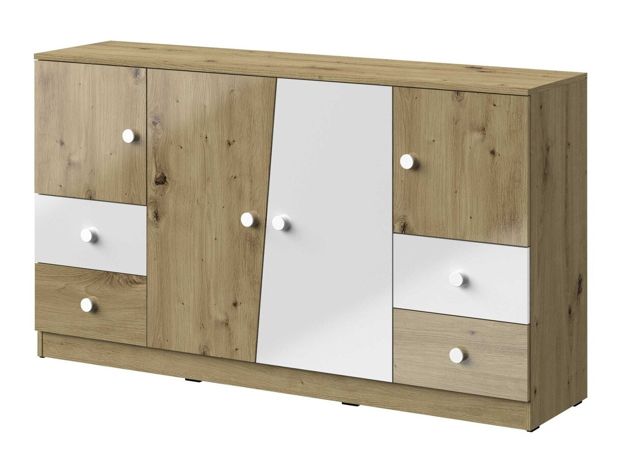 Komoda Mirelbu 105 (Hrast Artisan + Sjajno bijela)