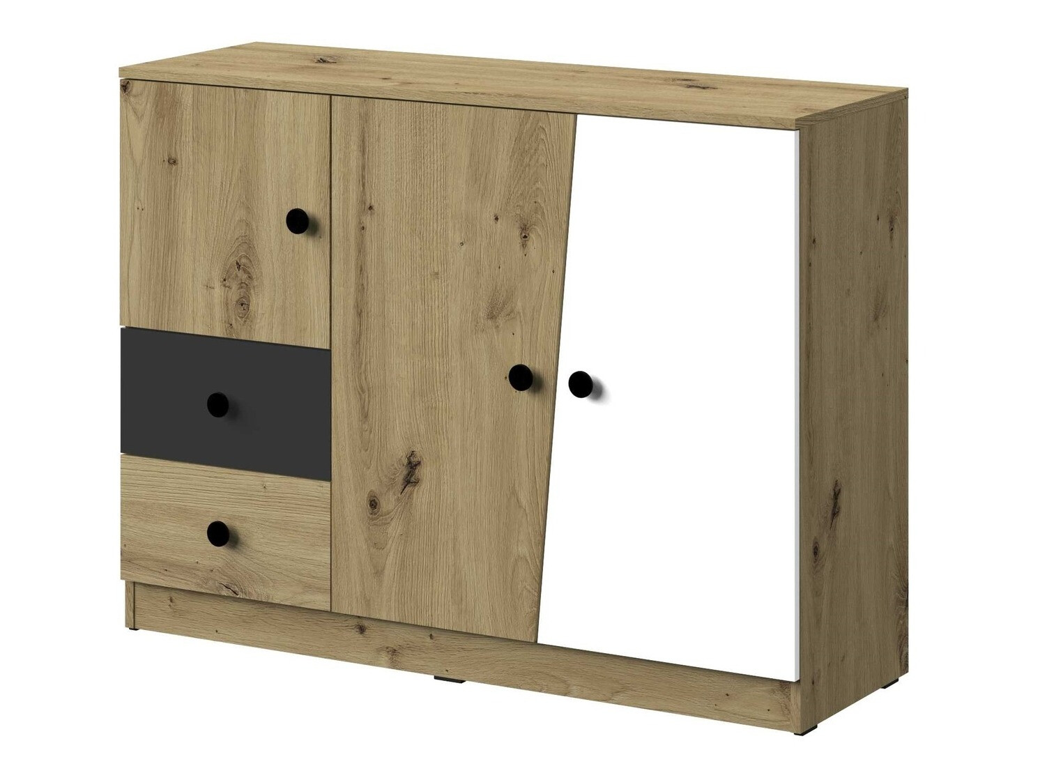 Komoda Mirelbu 106 (Artisan hrast + Bijela + Crna)