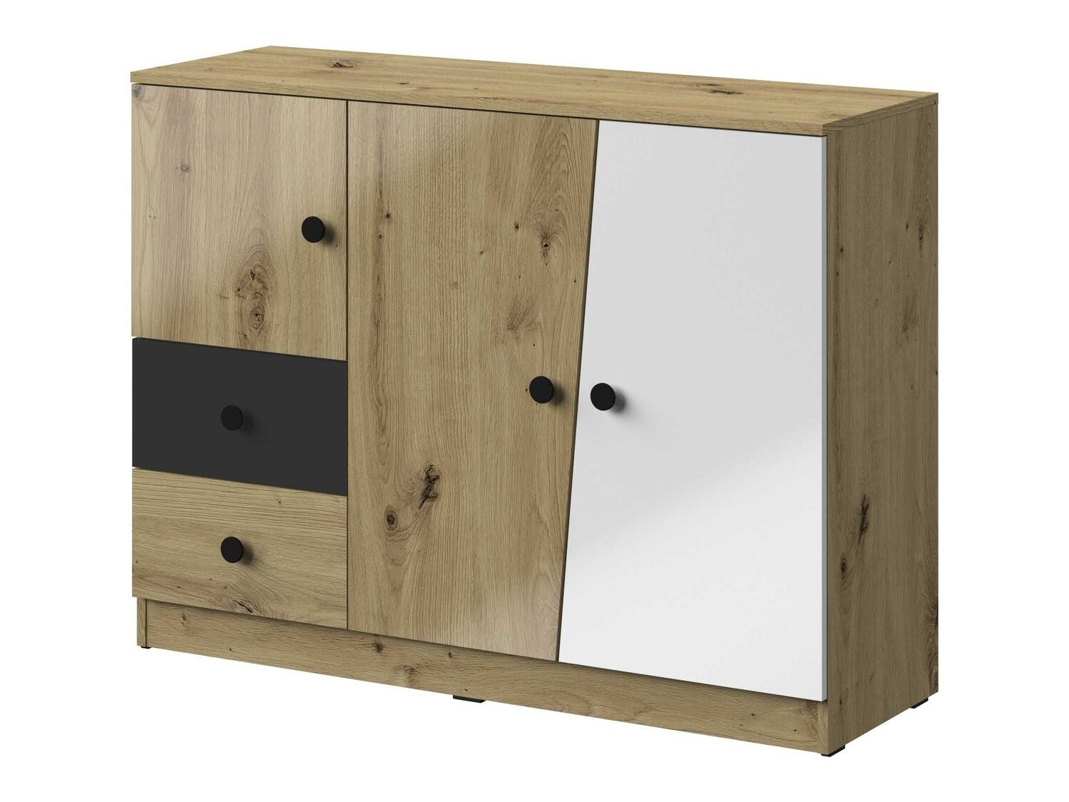 Komoda Mirelbu 106 (Artisan hrast + Sjajno bijela + Sjajno crna)