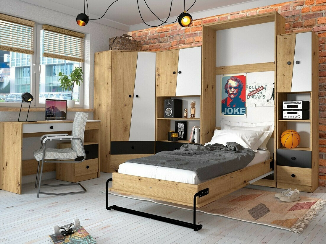 Kutni ormar Mirelbu 101 (Artisan hrast + Bijela + Crna)