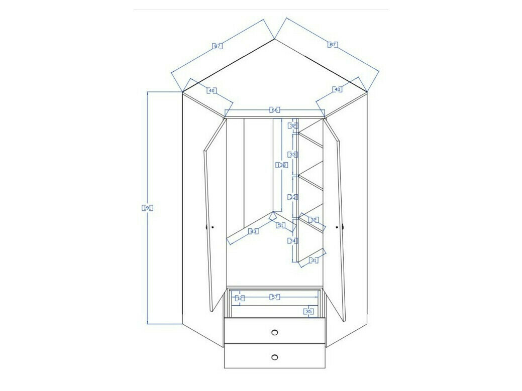 Kutni ormar Mirelbu 101 (Hrast Artisan + Bijela + Crna)